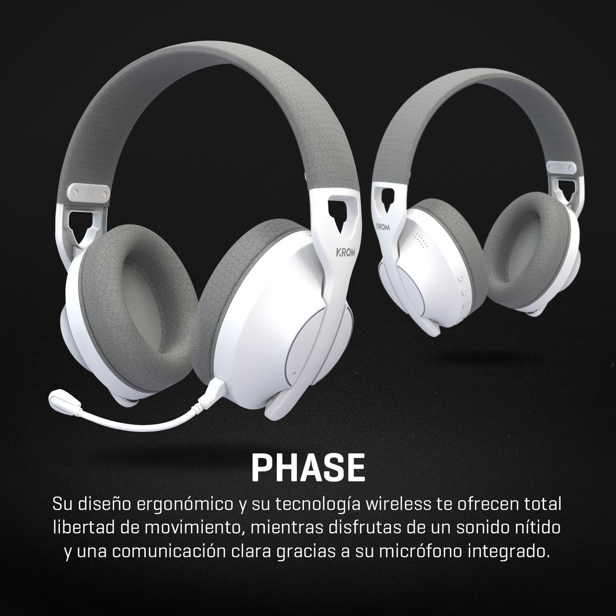 Auriculares Gaming Inalámbricos Con Micrófono Krom Phase Bluetooth Jack 3.5 Usb 2.0 Blancos
