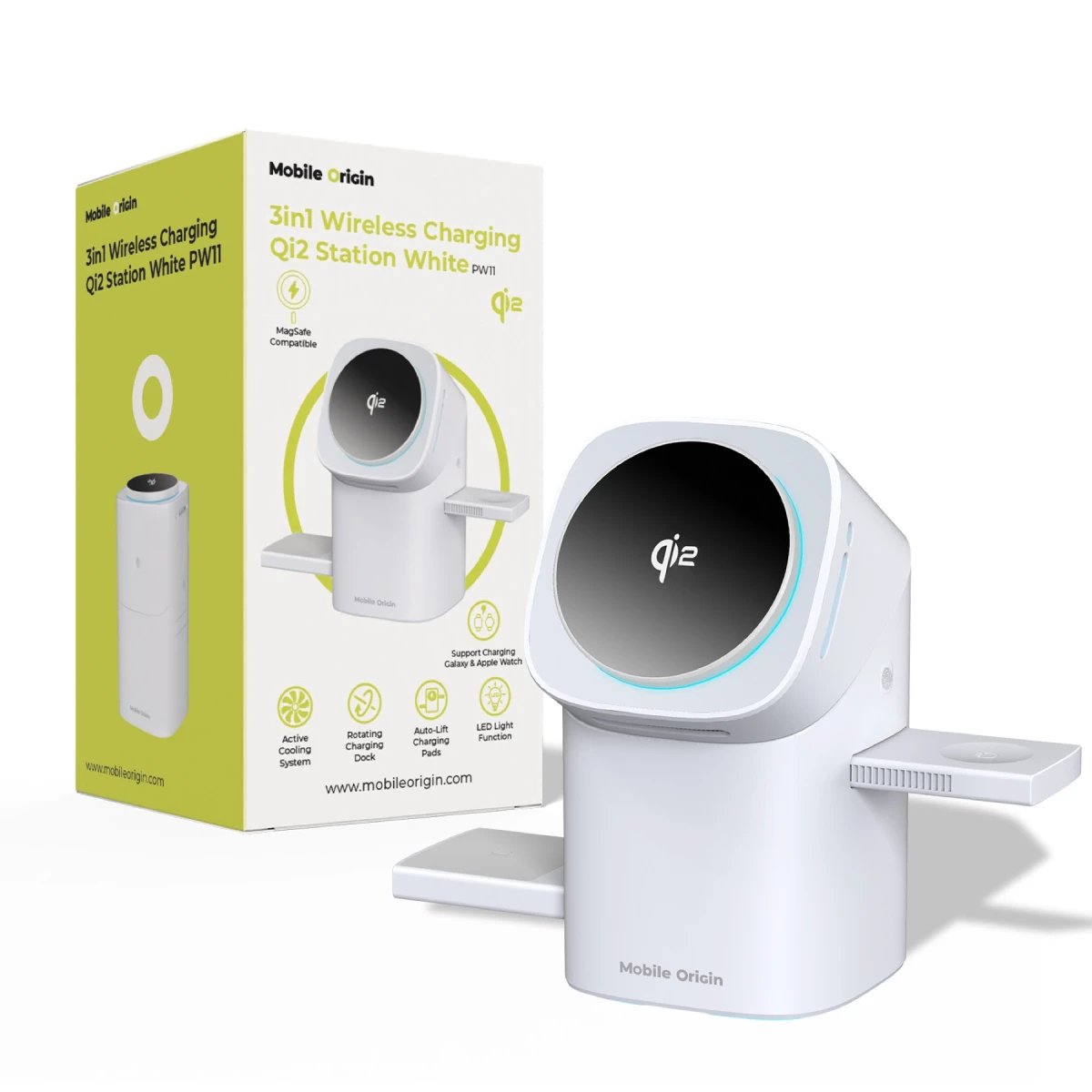 Mobile Origin 3in1 Wireless Qi2 Charging Station Pw11 White