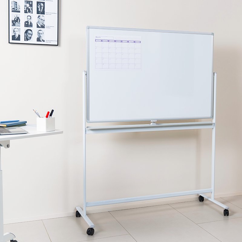 Dry Erase Whiteboard, Mobile, Double-Sided, Metal, 120x80cm