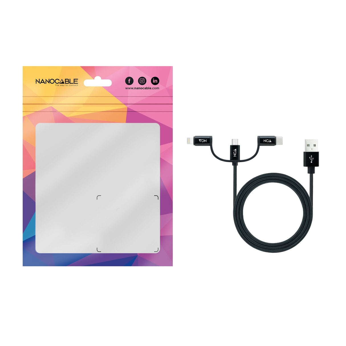 Cable Usb 3 En 1 Usb-A A Usb-C/Micro/Lightning 1 M