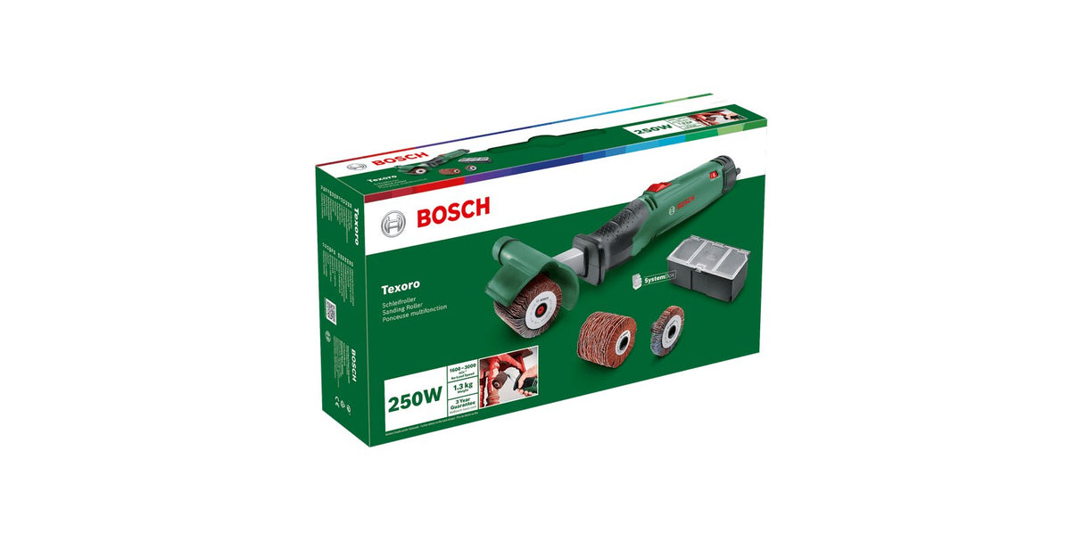 Bosch Bricolaje Y Jardín Rodillo De Lijado Texoro, Cepillo Lijador Verde/Negro, 250 Vatios 06033b5101