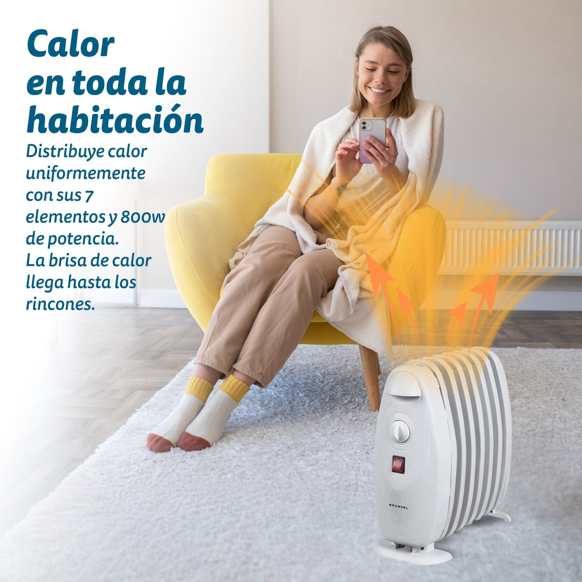 Radiador De Aceite Eléctrico Mini Grunkel 800w Blanco Racp-80d