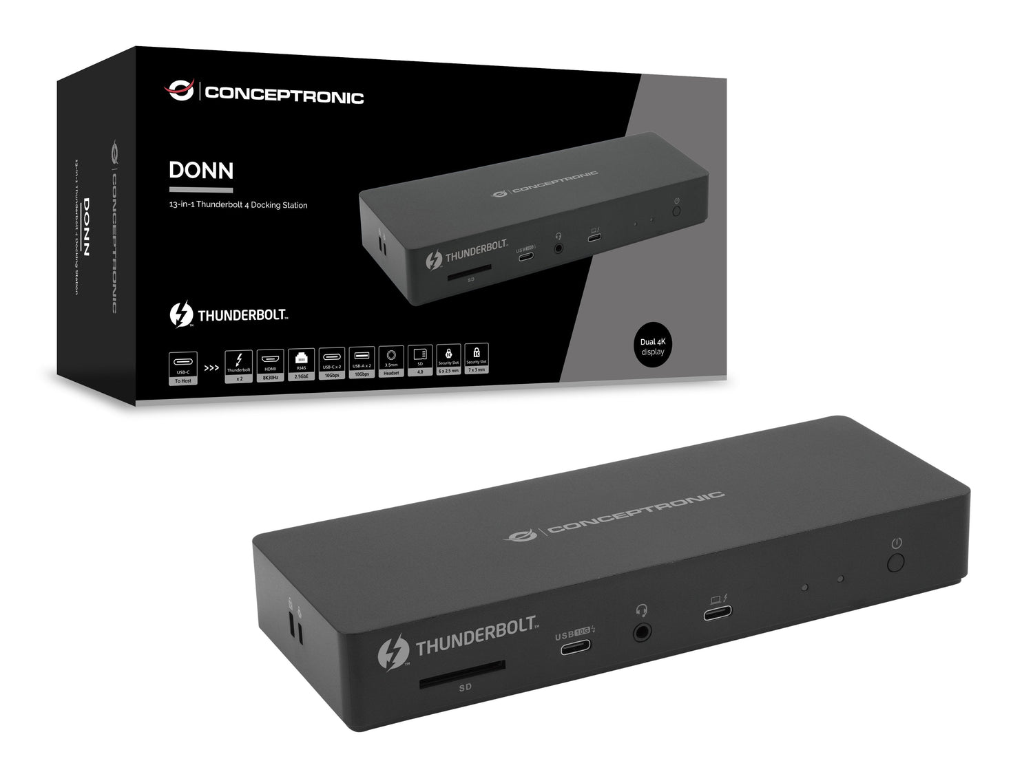 Docking Usb-C 13-In-1 Conceptronic 1xhdm 2xthunderbolt 2xusb-A 3.2 2xusb-C Audio Pd96w 1xrj45 2.5gbe