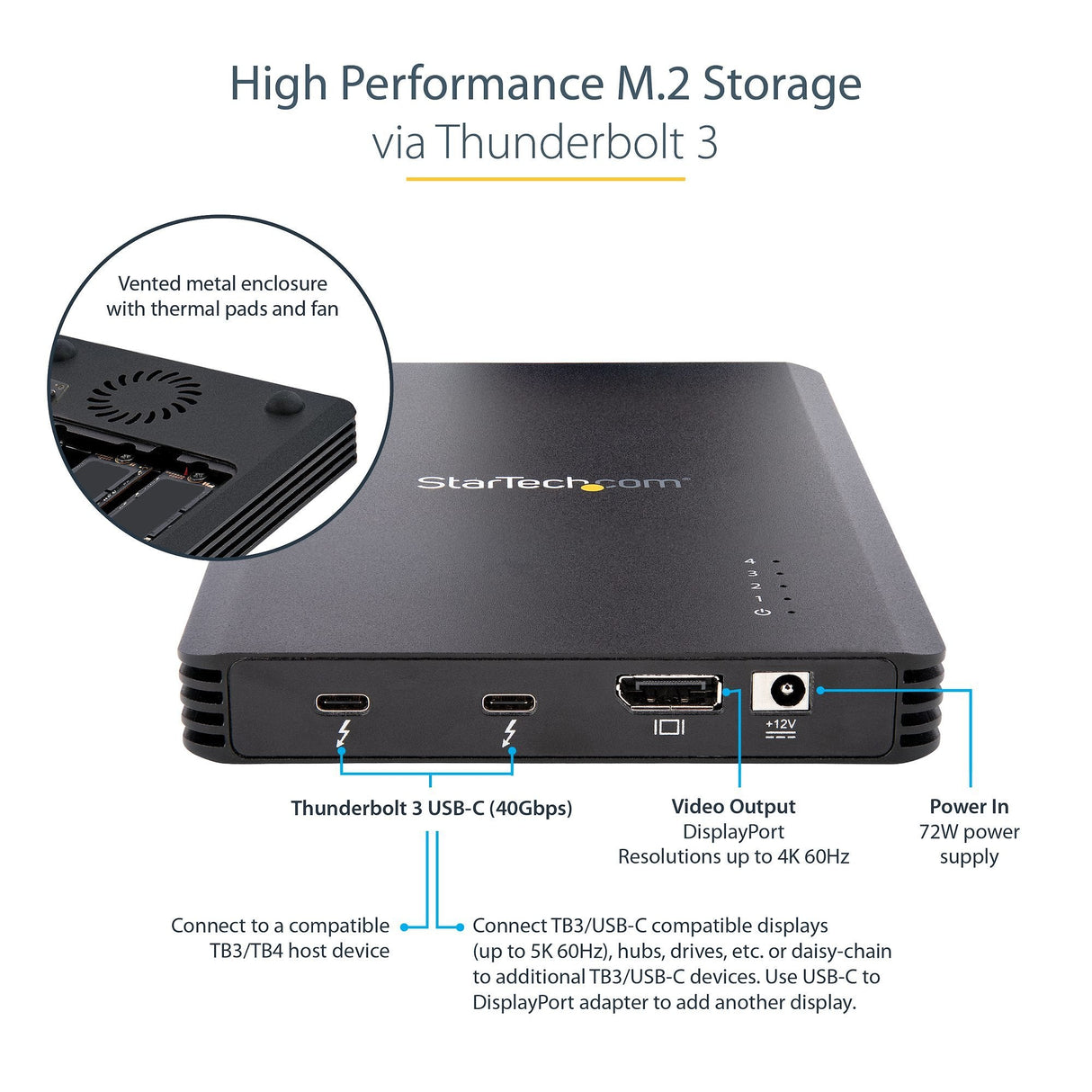 Caja Externa Disco Startech Caja Thunderbolt 3 De 4 Bahías Nvme M.2 Para Ssd Displayport 2 Thunderbolt 3, 40gbps,72w