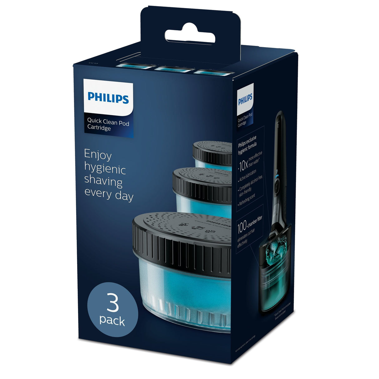 Philips Quick Clean Pod, Cartuchos De Recarga Para Afeitadora Electrica Hombre, Pack 3 Unidades, Fragancia Fresh, Cc13/50