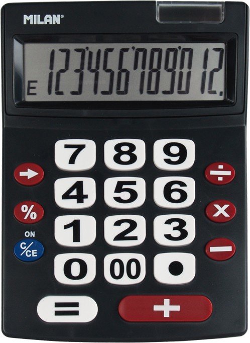 Milan Calculadora Negro Extra-Grande 12 Digitos Dual Blister