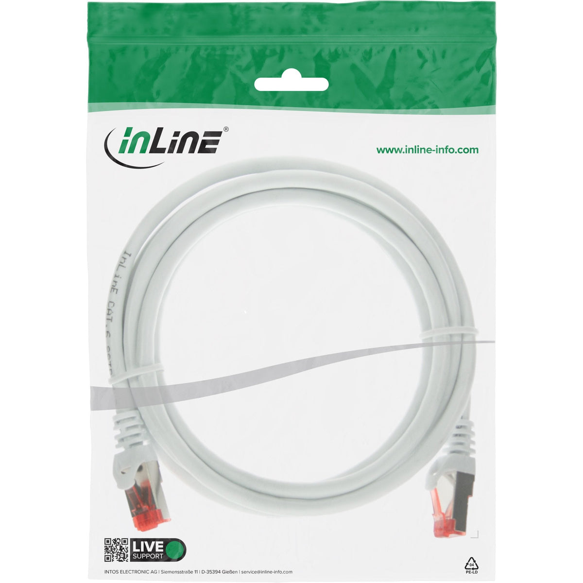 Cable De Red Inline S/Ftp Pimf Cat.6 250mhz Pvc Cobre Blanco 0.5m