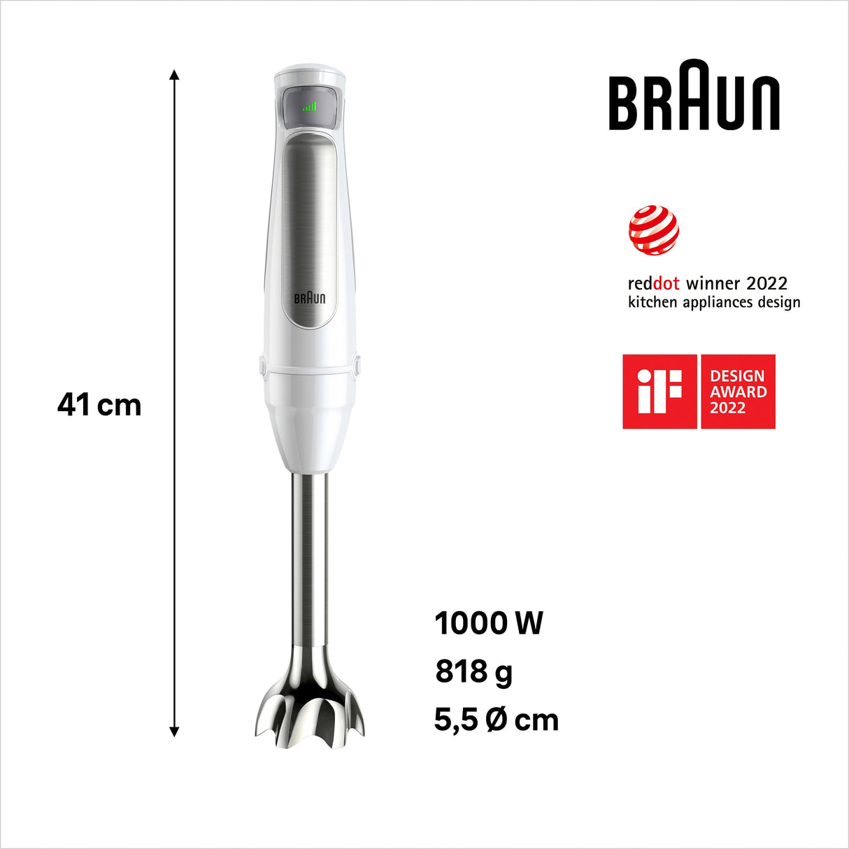 Braun Multiquick 7 Mq7035iwh 0,6 L Batidora De Inmersión 1000 W Acero Inoxidable, Blanco