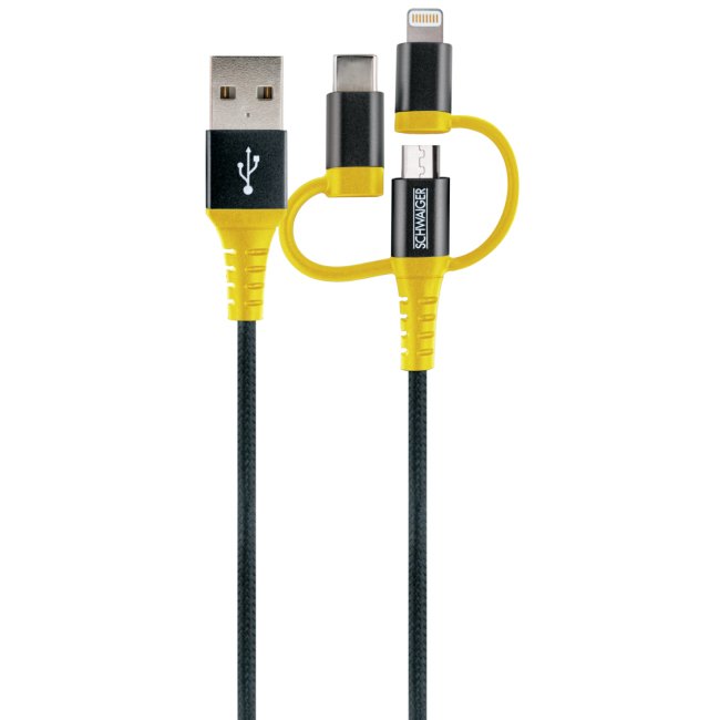 Schwaiger Wkuu310 511 Cable Usb 1,2 M Usb A Micro-Usb B/Lightning Negro, Amarillo
