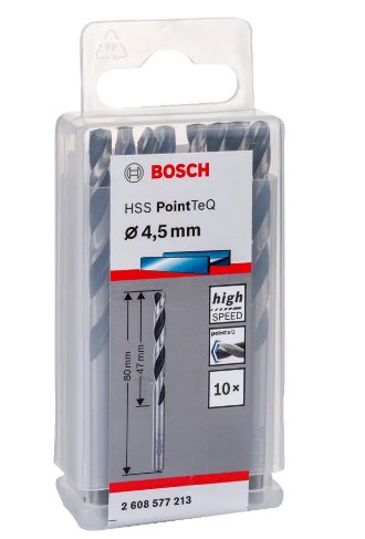 Broca Helicoidal Bosch Hss Pointteq, Ø 4,5 Mm X 80 Mm, 10 Piezas (Longitud De Trabajo 47 Mm) 2608577213