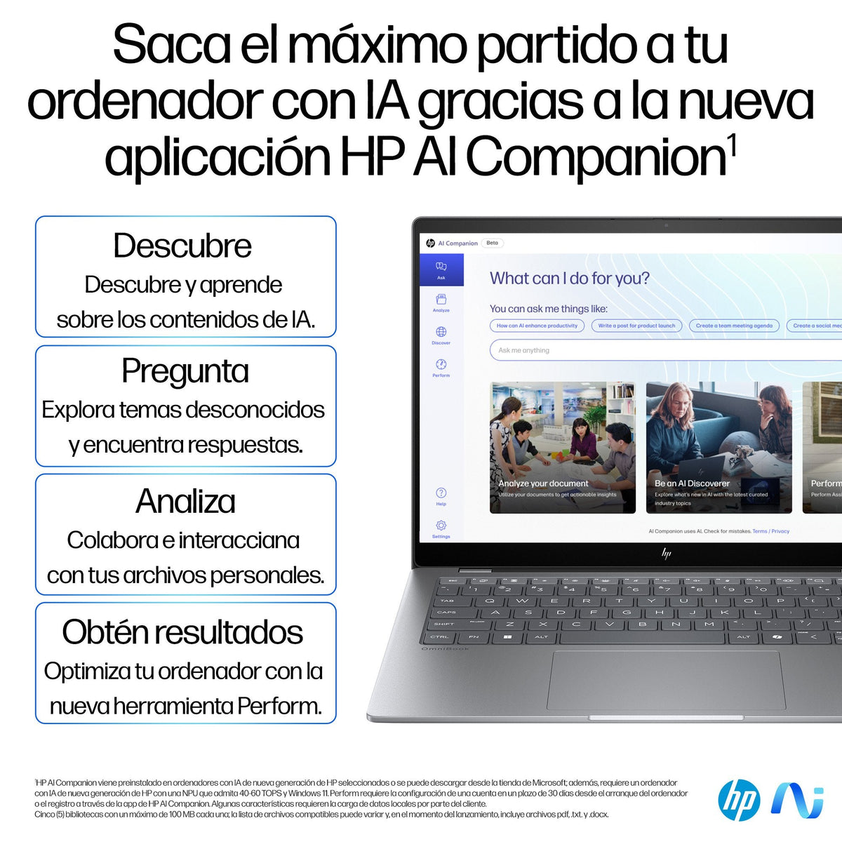 Portátil Hp Omnibook X 14-Fe0000ns Copilot+Pc, Snapdragon X Elite X1e-78-100, 16gb, 1tb Ssd, 14", W11 - Plata