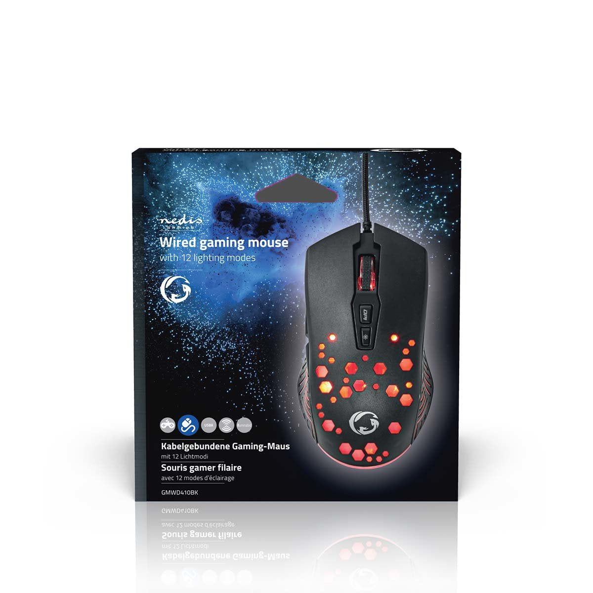 EAN 5412810411276 - Nedis GMWD410BK ratón Juego mano derecha USB tipo A Óptico 7200 DPI imagen 13