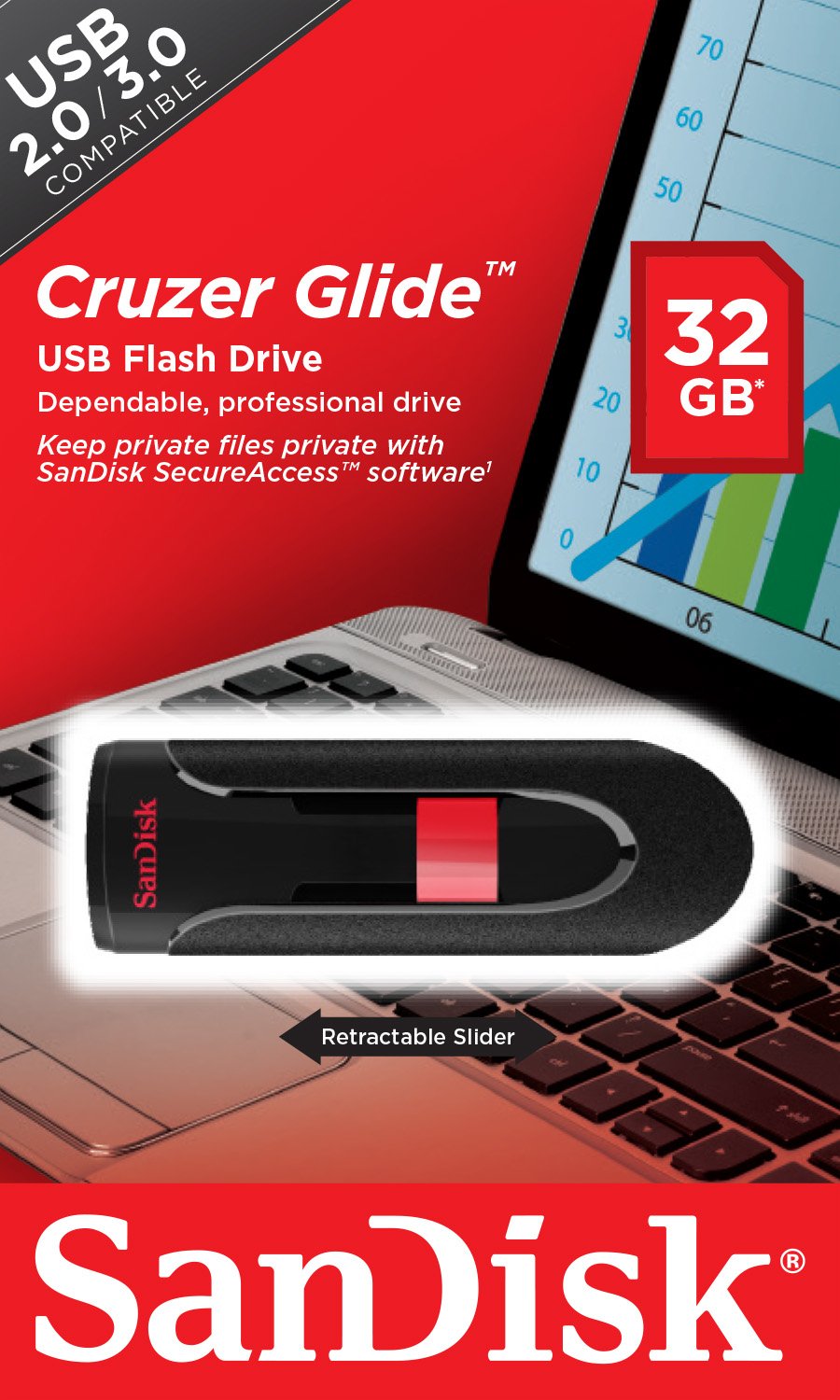 EAN 0619659075576 - SanDisk Cruzer Glide unidad flash USB 32 GB USB tipo A 2.0 Negro, Rojo imagen 6