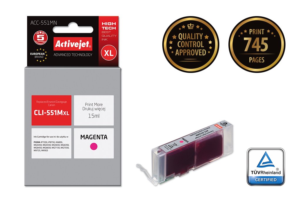 Tinta Activejet Acc-551mn (Reemplazo De Canon Cli-551m - Supreme - 15 Ml - Magenta