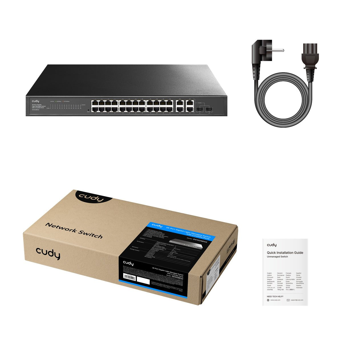 Cudy Switch Gs1028es2 - 26 Ports - 26x Ge (10/100/1000) - 2x Combo-Spf