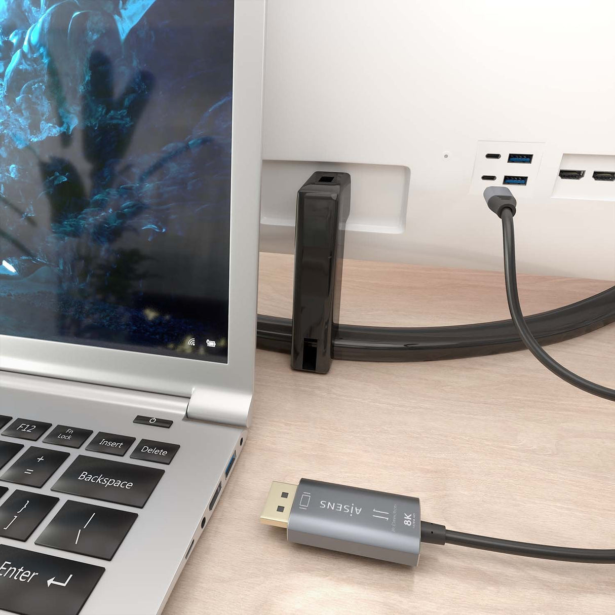 Aisens Cable Conversor Aluminio Bidireccional Usb-C A Displayport 8k@60hz, Usb-C/M-Dp/M, Negro, 1.8m