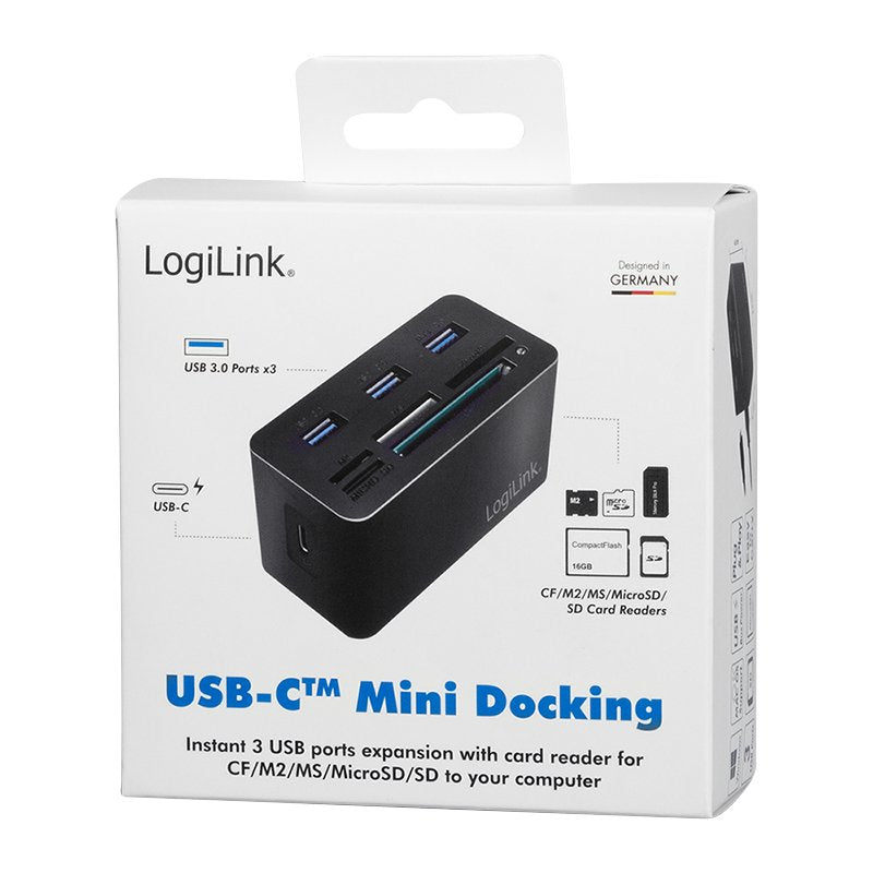 Hub Usb-C Logilink Mini Docking Negro 3xusb3.2/Admite Tarjetas Sd+Microsd+M2+Ms+Cf Cr0046