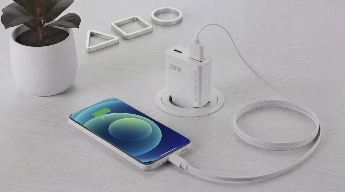 Cargador Usb Gan Mars Gaming Md-Gan30w 30w 1xusb-C 1xusb-A Pd Color Blanco
