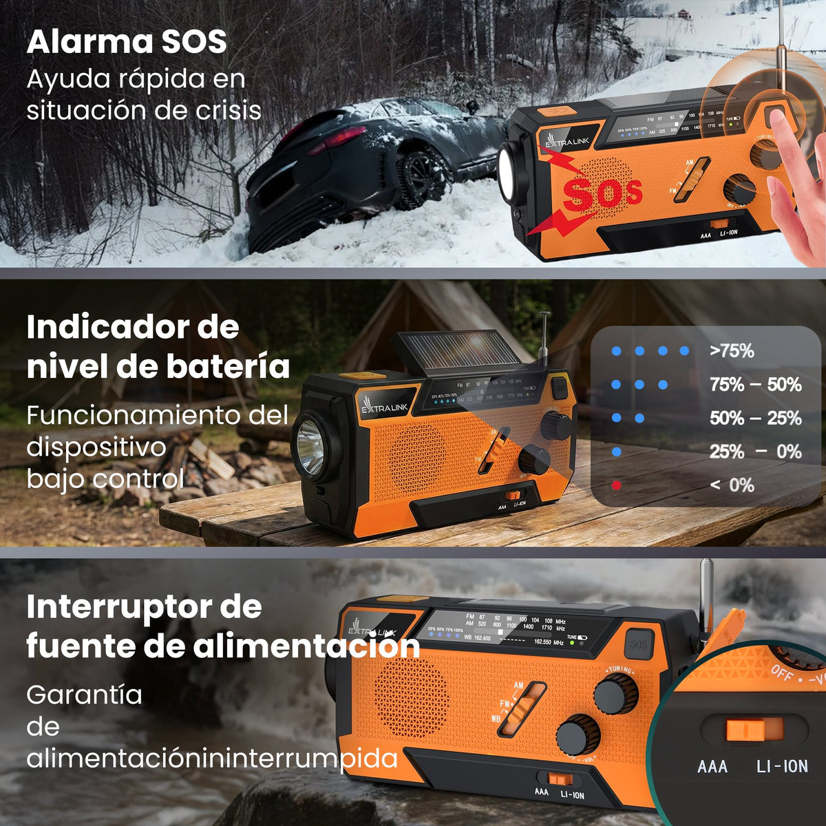 EAN 5904960293746 - Extralink RADIO AWARYJNE SOLARNE Z KORBKA DYNAMO POWERBANK 4000MAH Z LATARKA SOS SR-4000 Portátil Analógi imagen 43