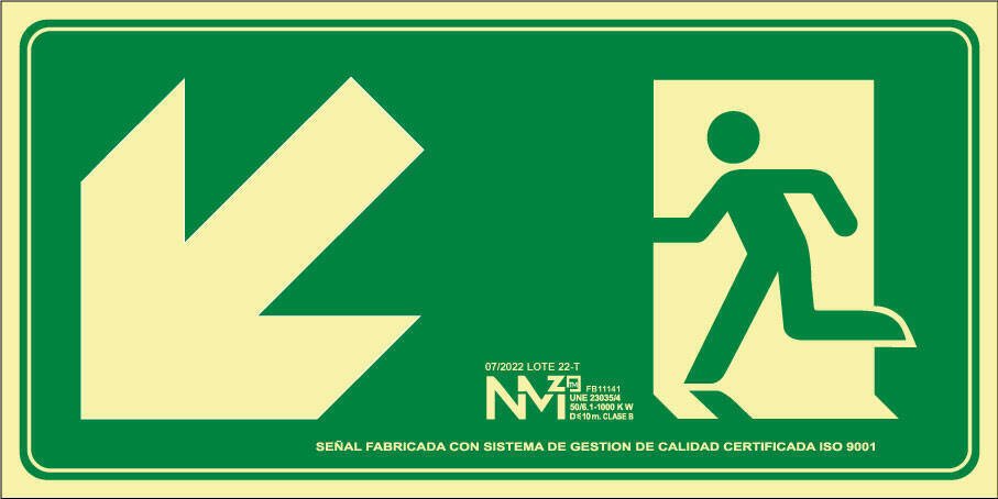 Cartel Evacuación Abajo Izquierda Pvc 0,7mm Clase B 32x16cm B11141 Normaluz