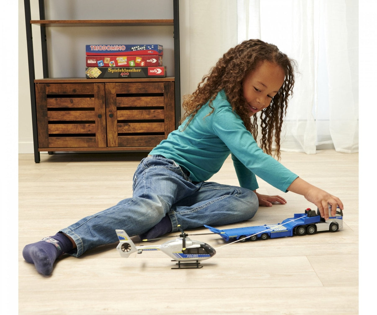 Majorette Volvo Polizei-Transporter Fh-16 Lkw Mit Auflieger Und Airbus Hubschrauber, Spielfahrzeug 213716000