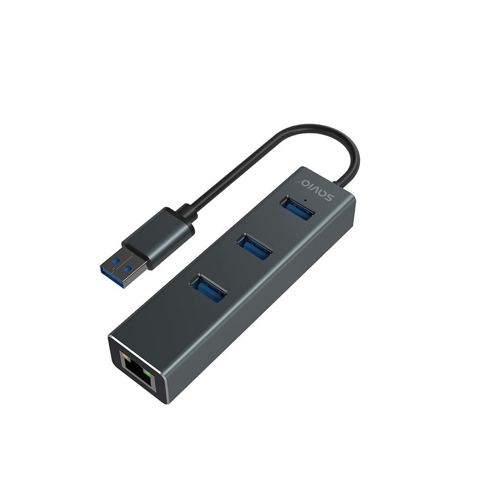 EAN 5901986047773 - Savio AK-57 USB-A - 3 x USB-A HUB with RJ-45 Gigabit Ethernet adapter 5000 Mbit/s grey USB 3.2 Gen 1 (3.1 imagen 2