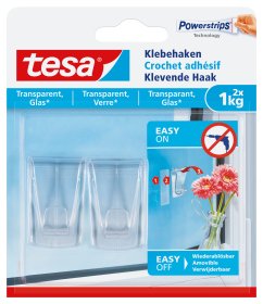 Gancho Adhesivo Tesa, 2 Uds., Para Superficies Transparentes Y Vidrio, Hasta 1 Kg Por Gancho, Transparente