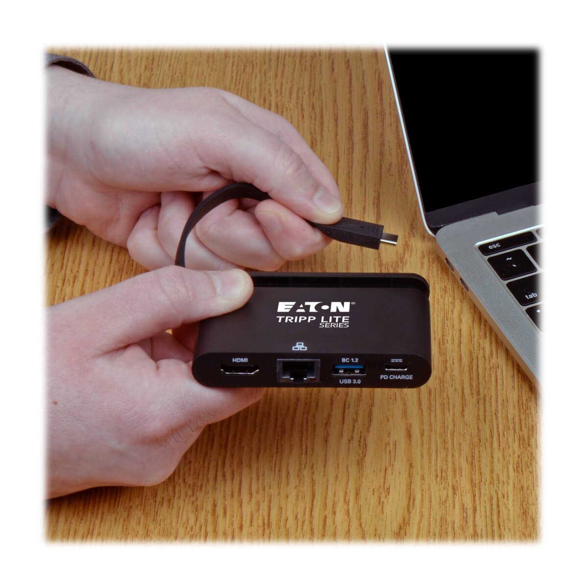 Eaton Tripp Lite Usb-C Multiport Adapter 4k Hdmi Usb-A Gbe Self-Storing Cable 100w Pd Charging Black