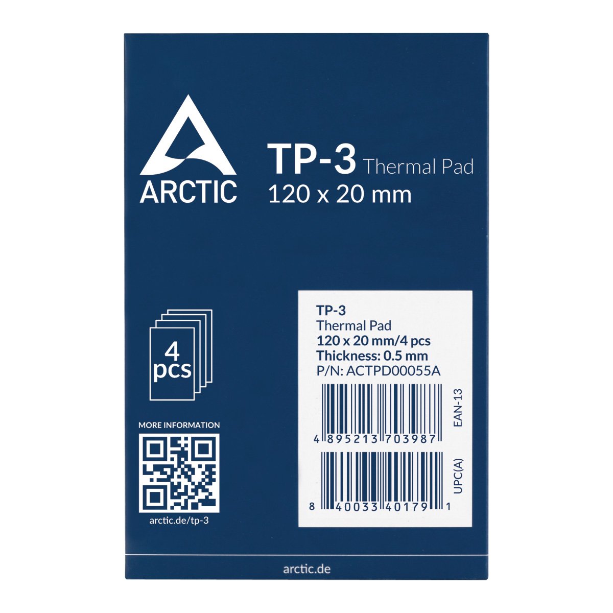 Arctic Thermal Pad Tp-3 120x20mm, T:0.5mm, Pack De 4pcs