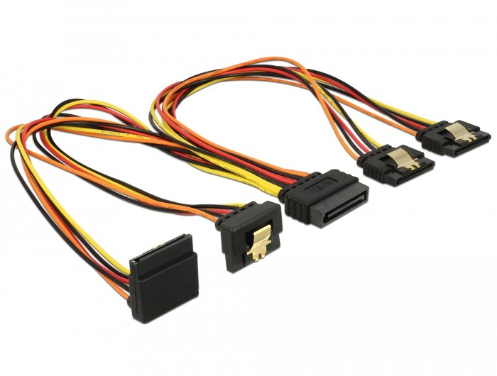 Delock Cable Sata 15 Pin Strom Stecker Mit Einrastfunktion > Sata 15 Pin Strom Buchse 2 X Gerade 1 X Unten 1 X Oben 30 Cm