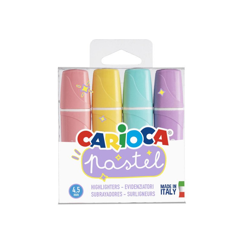 Carioca Memolight Pack De 4 Subrayadores Pastel - Tinta A Base De Agua Y Lavable - Punta Biselada - Varios
