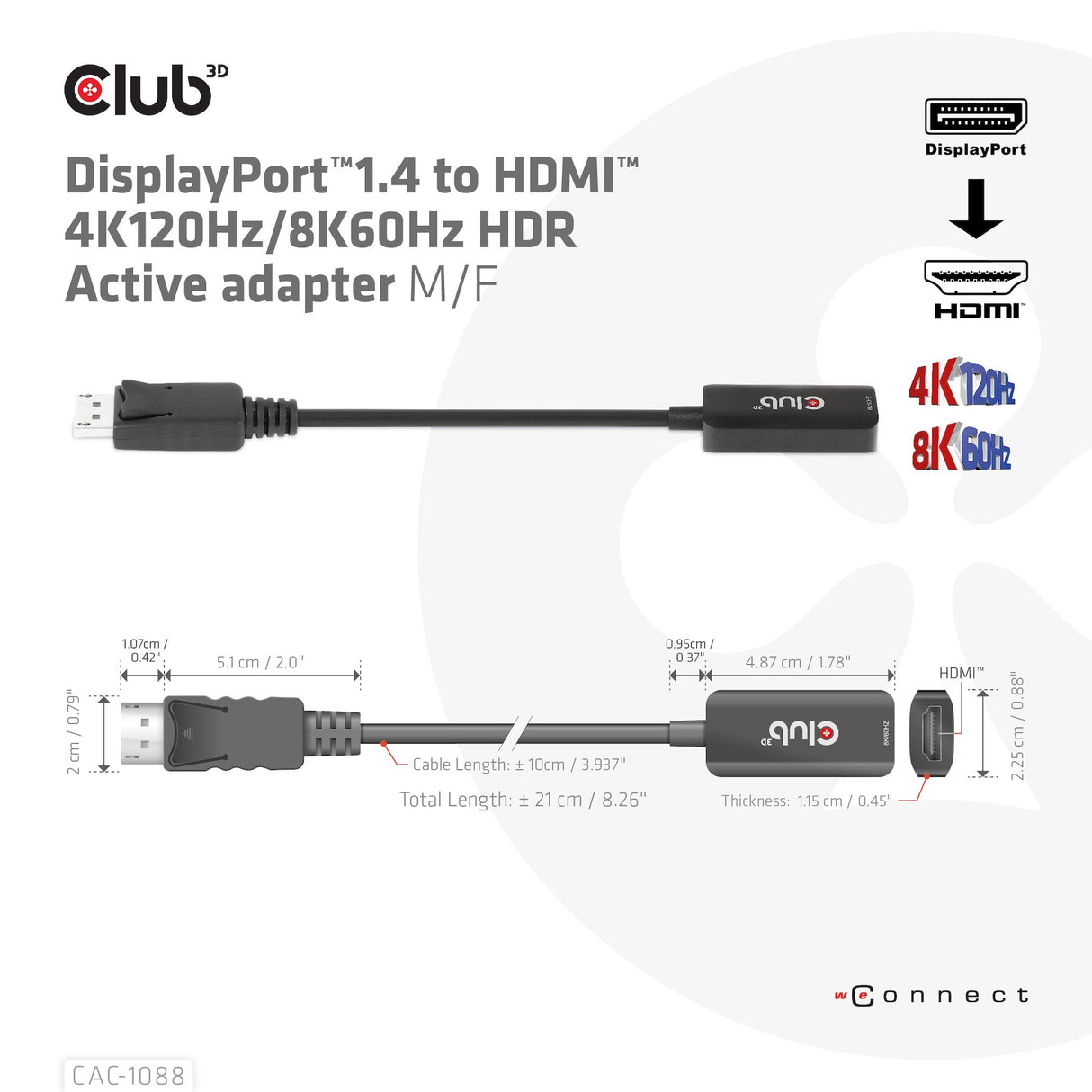 EAN 8719214472740 - CLUB3D CAC-1088 adaptador de cable de vídeo 0,21 m Negro imagen 3