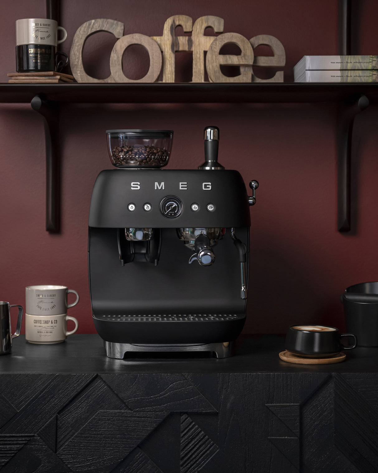 Smeg Kaffeemaschine Man. Mahlwerk Egf03blmeu, Thermoblock, Dampfdüse, 1l,...
