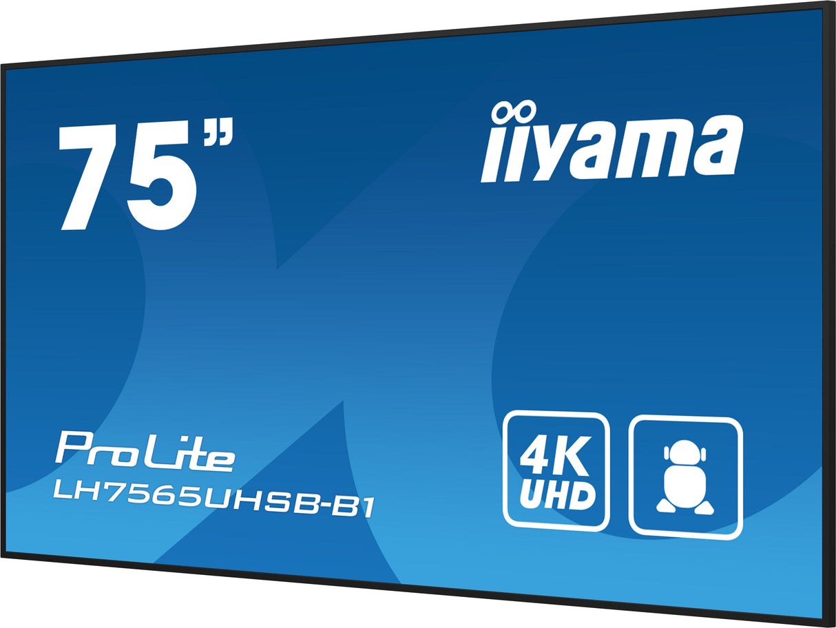 Iiyama Lh7565uhsb-B1 Pantalla De Señalización Diseño De Quiosco 189,2 Cm (74.5") Led Wifi 800 Cd / M² 4k Ultra Hd Negro Procesador Incorporado Android 11 24/7