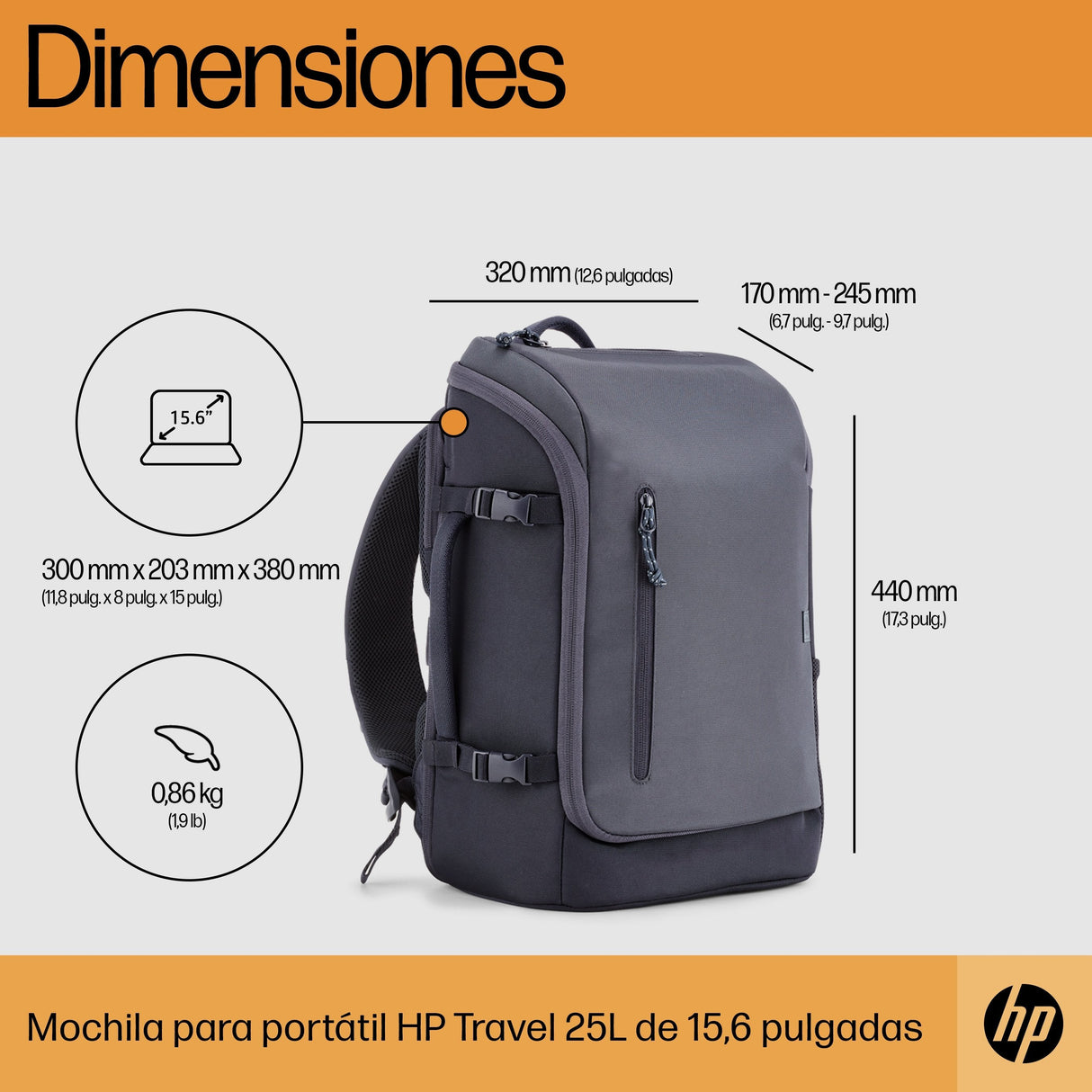 EAN 0196548945481 - HP Travel 25 Liter 15.6 Iron Gray Laptop Backpack 39,6 cm (15.6") Azul, Gris imagen 4