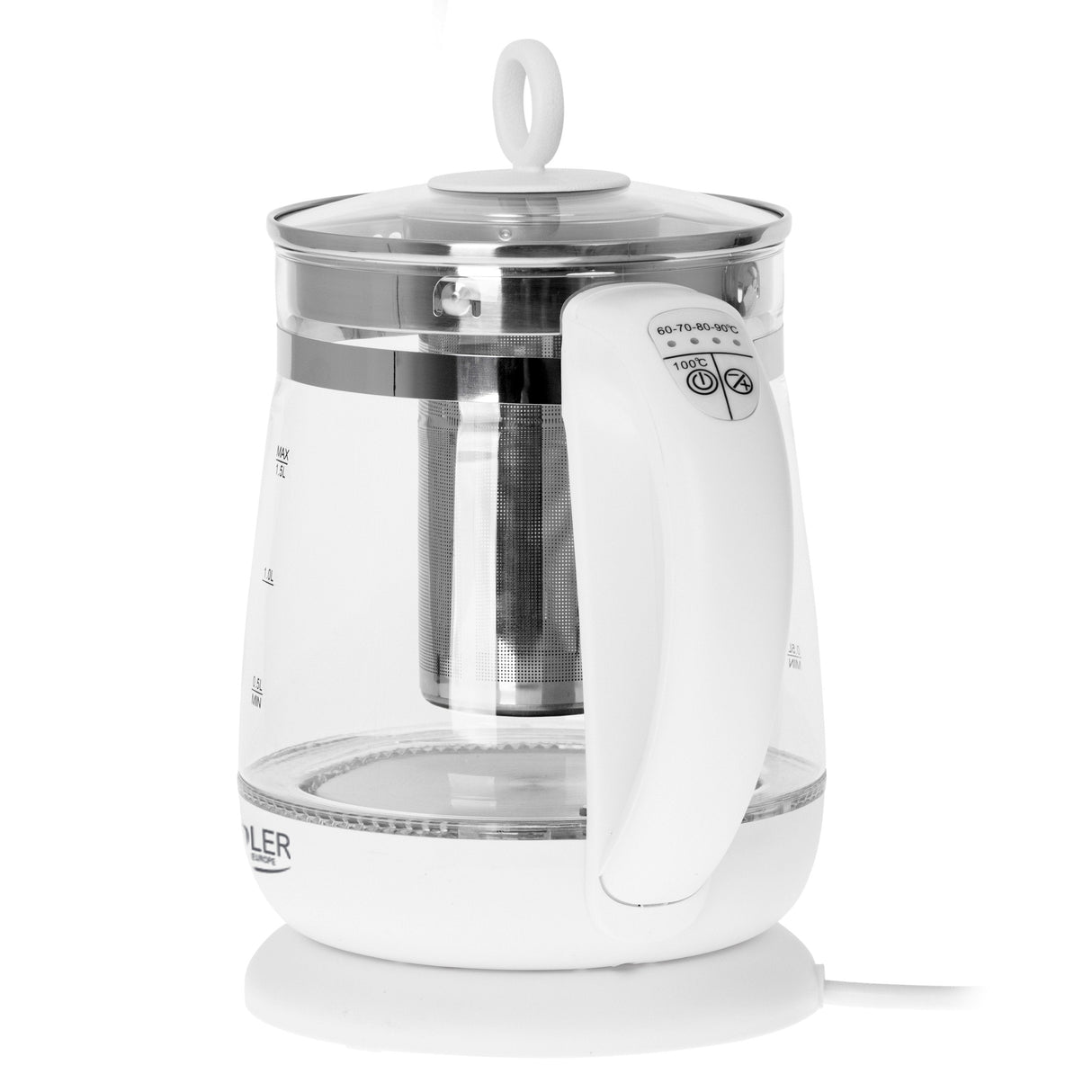 Adler Kettle Ad 1299 Elã©Ctrico, 2200 W, 1,5 L, Vidrio/Acero Inoxidable, Base Giratoria De 360â°, Blanco