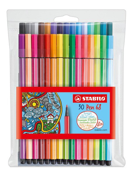 Stabilo Pen 68 - Rotulador - Mixto Colores - Tinta A Base De Agua - 1 Mm - Medio (Paquete De 30)