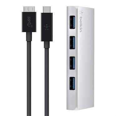 Hub Usb 3.0 Belkin F4u088vf 4 Puertos Con Cable Usb-C A Micro-B  Gris