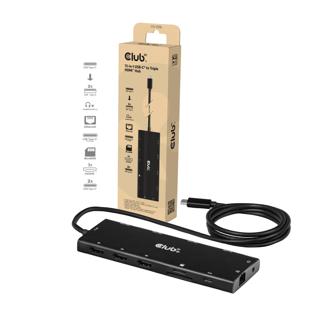 Club3d Usb-C 12in1-Hub >3xhdmi/3xusb-C/Usb/Lan 8k30hz Pd140w Retail