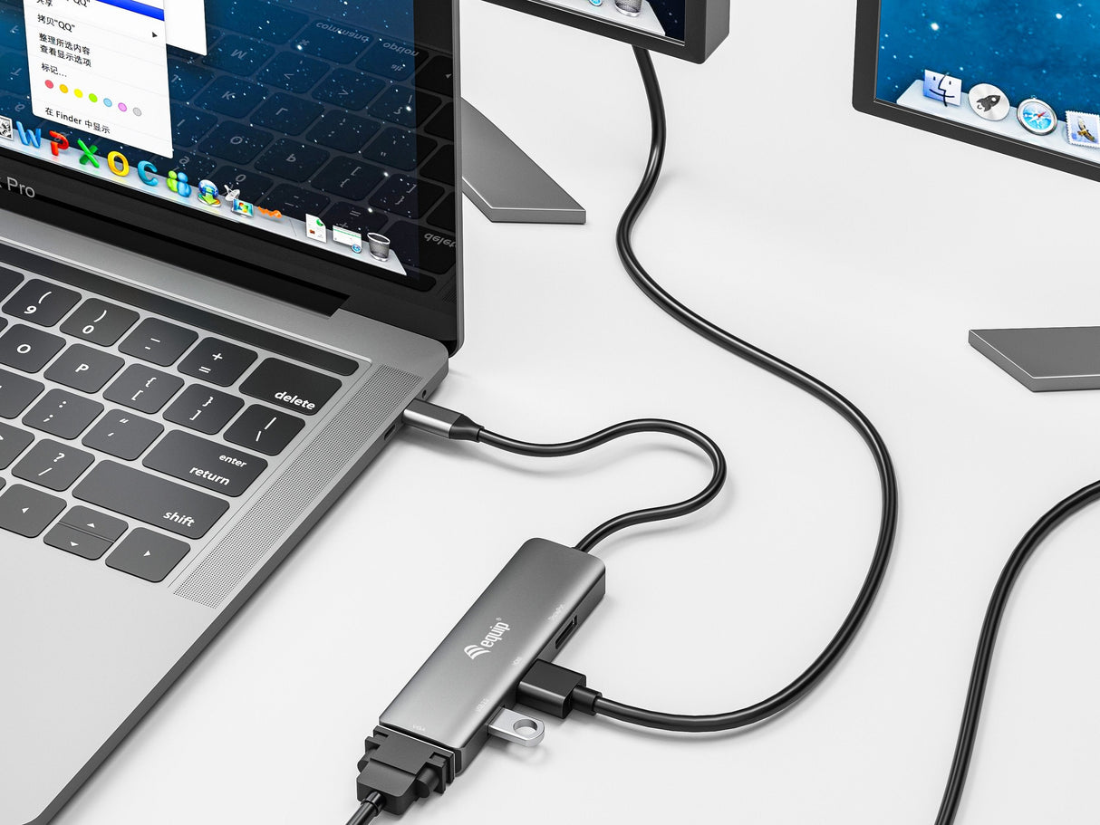 Equip Hub Usb-C Con Usb 2.0, Hdmi, Vga Y Displayport - Carcasa De Aluminio