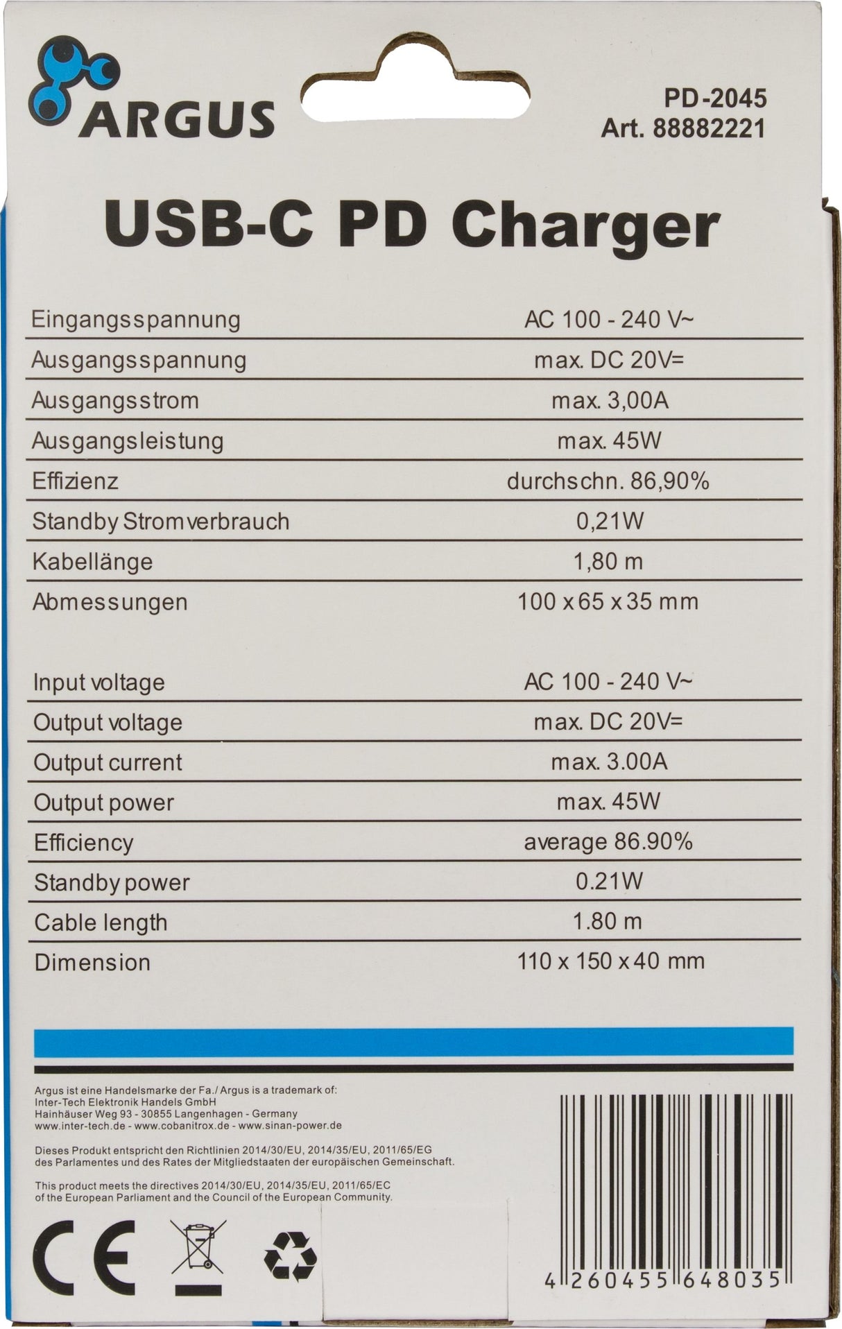 EAN 4260455648035 - Inter-Tech PD-2045 Universal Negro Corriente alterna Interior imagen 3