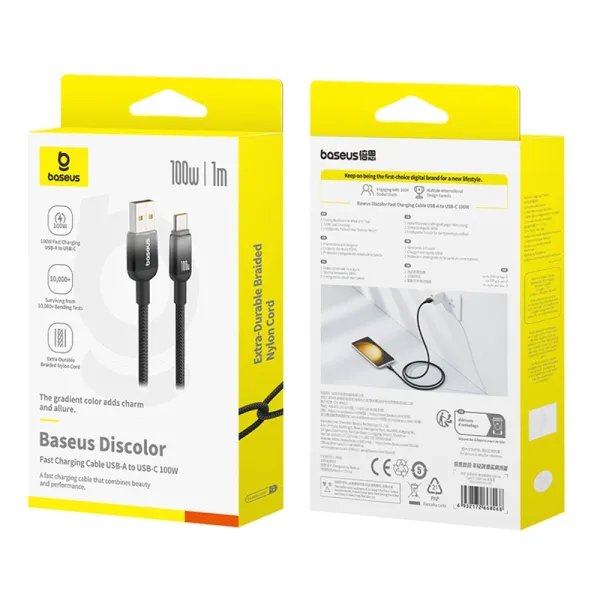 Discolor Series Fast Charging Cable Usb To Usb-C 100w 1m Cluster Black
