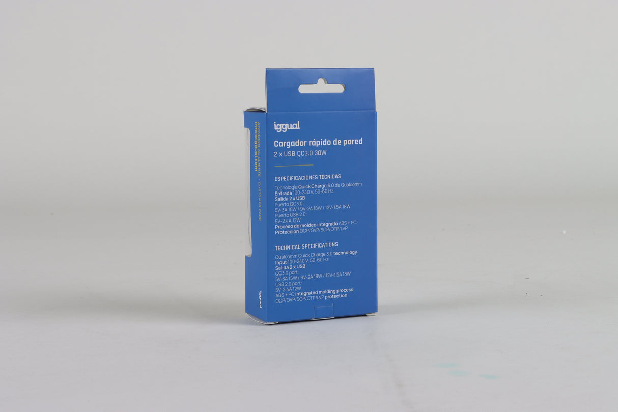 Iggual Cargador 2xusb Carga Rápida Qc3.0 30w