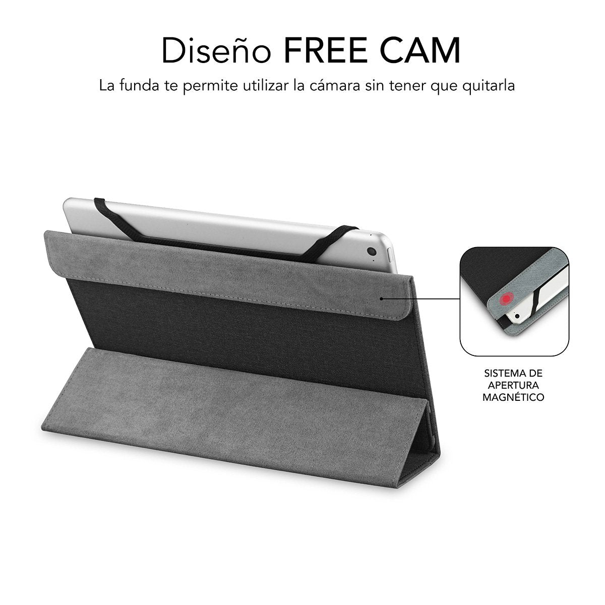 Funda Universal Subblim Freecam Para Tablet Hasta 10.1'/25.6cm Black Interior Aterciopelado Trasera Plegable Para Usar Cámara