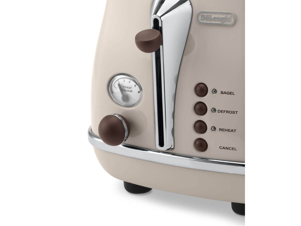 Tostadora Delonghi Icona Vintage Ctov 2103.Bg Beige, 900 Vatios, Para 2 Rebanadas De Pan Tostado Ctov 2103.Bg