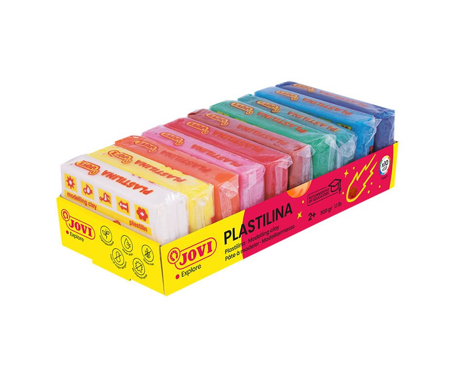 Jovi Pack De 10 Pastillas De Plastilina 50gr - 100% Vegetal - Muy Moldeable - No Se Seca - Colores Mezclables - Colores
