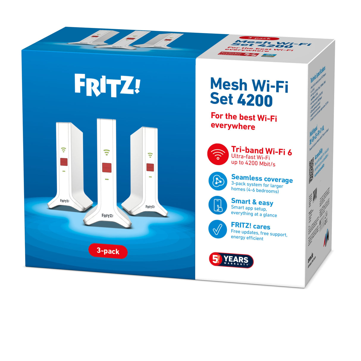 EAN 4023125031090 - Mesh Set FRITZ! 4200 3-pack Edition Inter Doble banda (2,4 GHz / 5 GHz) Wi-Fi 6E (802.11ax) Rojo, Blanco imagen 11