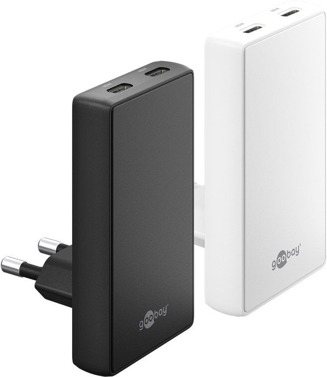 Cargador Rápido Goobay Usb-C Pd Gan 90° Dual 65 W (Blanco, 65 Watt) 75726