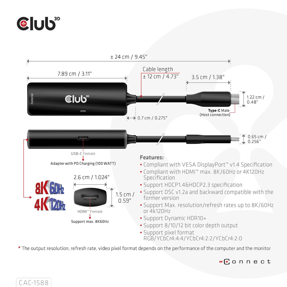 EAN 8719214472610 - CLUB3D CAC-1588 adaptador de cable de vídeo 0,17 m USB Tipo C Negro imagen 6
