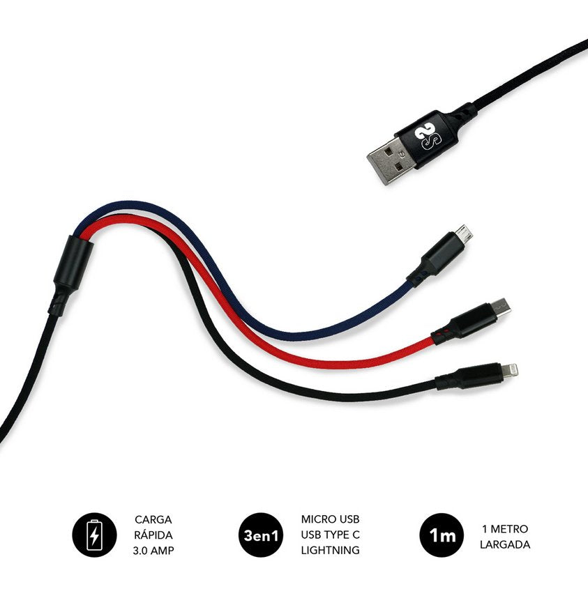 EAN 8436586740665 - SUBBLIM SUB-CAB-3IN101 cable USB USB 3.2 Gen 1 (3.1 Gen 1) 1 m USB A USB C/Micro-USB B/Lightning Negro, A imagen 6